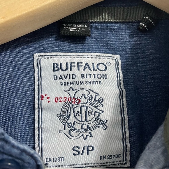 Buffalo David Bitton Shirt Button Down Collared Cotton Palm Chambray Print Men S - Picture 11 of 13